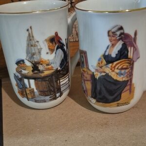 Norman Rockwell White Mugs Set of 2